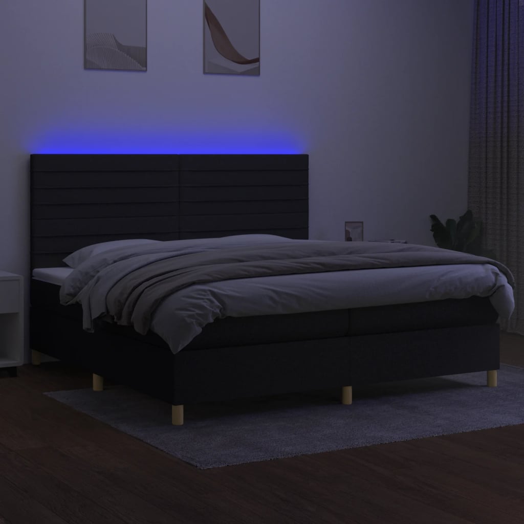 Boxspring met matras en LED stof zwart 200x200 cm is nu te koop bij PeponiXL, paradijselijk wonen!
