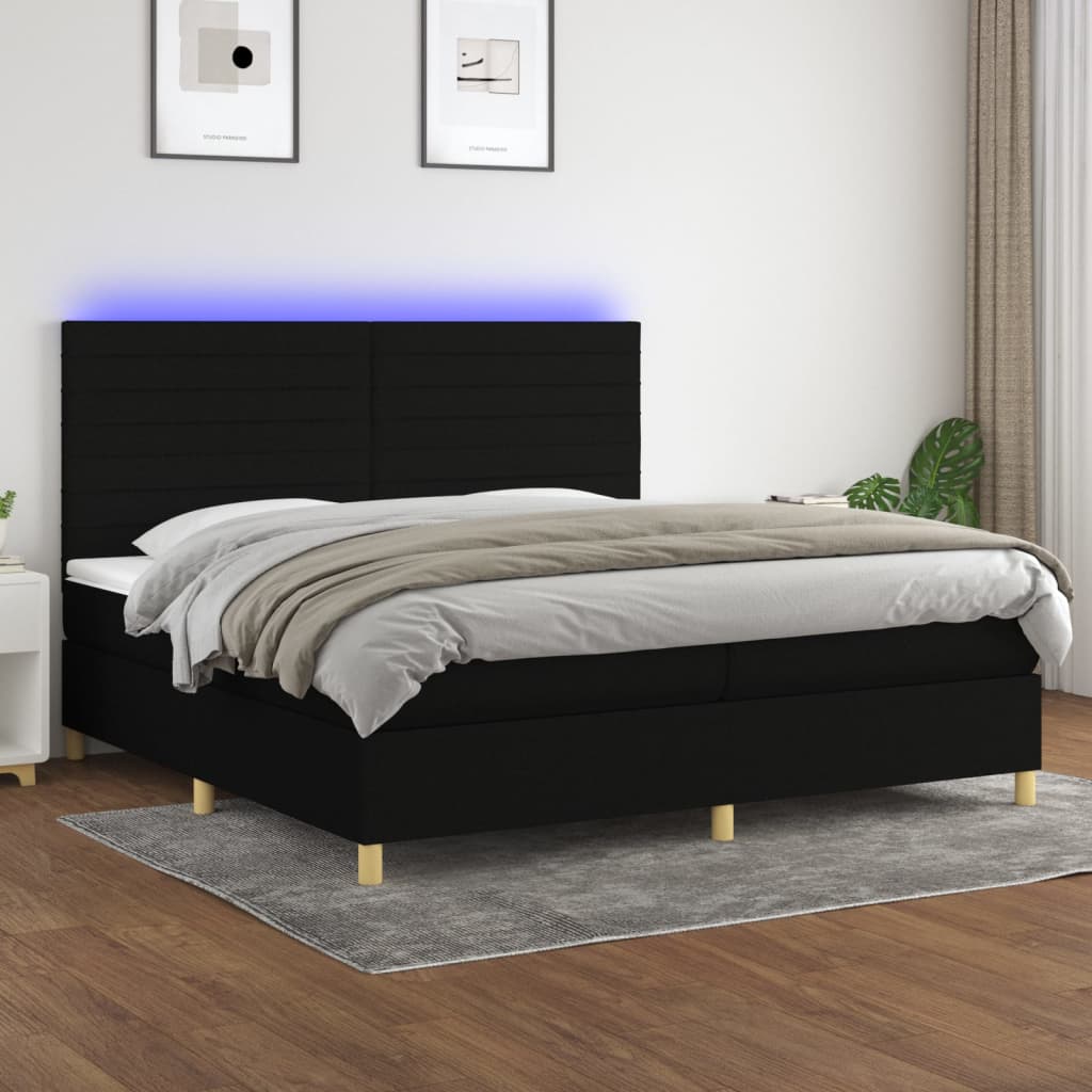 Boxspring met matras en LED stof zwart 200x200 cm is nu te koop bij PeponiXL, paradijselijk wonen!