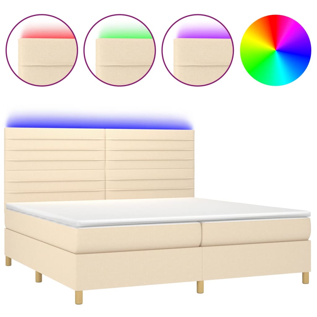 Boxspring met matras en LED stof crèmekleurig 200x200 cm is nu te koop bij PeponiXL, paradijselijk wonen!