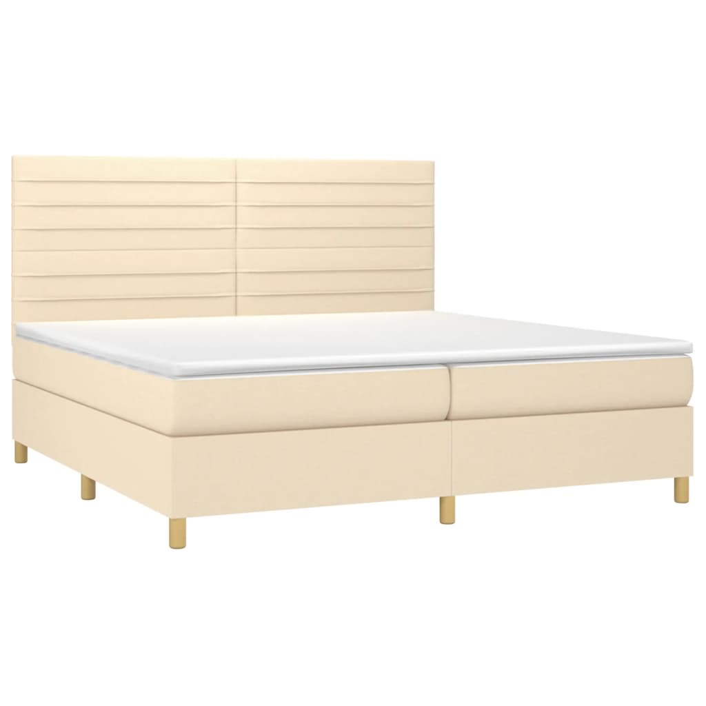Boxspring met matras en LED stof crèmekleurig 200x200 cm is nu te koop bij PeponiXL, paradijselijk wonen!