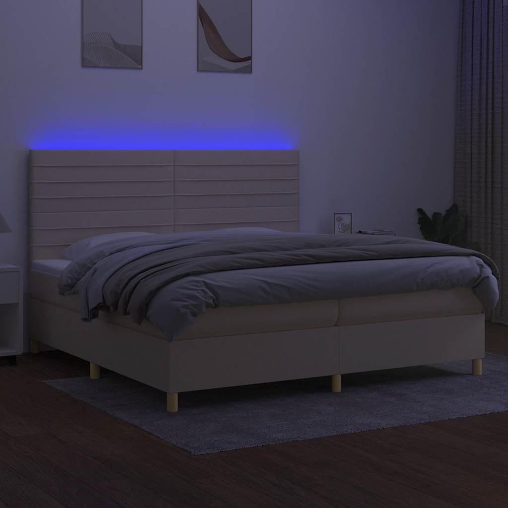 Boxspring met matras en LED stof crèmekleurig 200x200 cm is nu te koop bij PeponiXL, paradijselijk wonen!