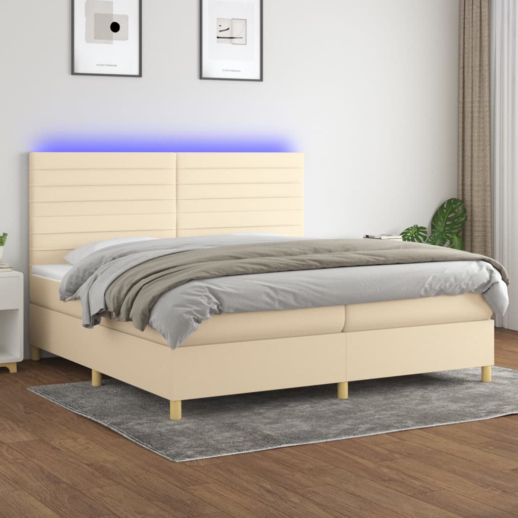 Boxspring met matras en LED stof crèmekleurig 200x200 cm is nu te koop bij PeponiXL, paradijselijk wonen!