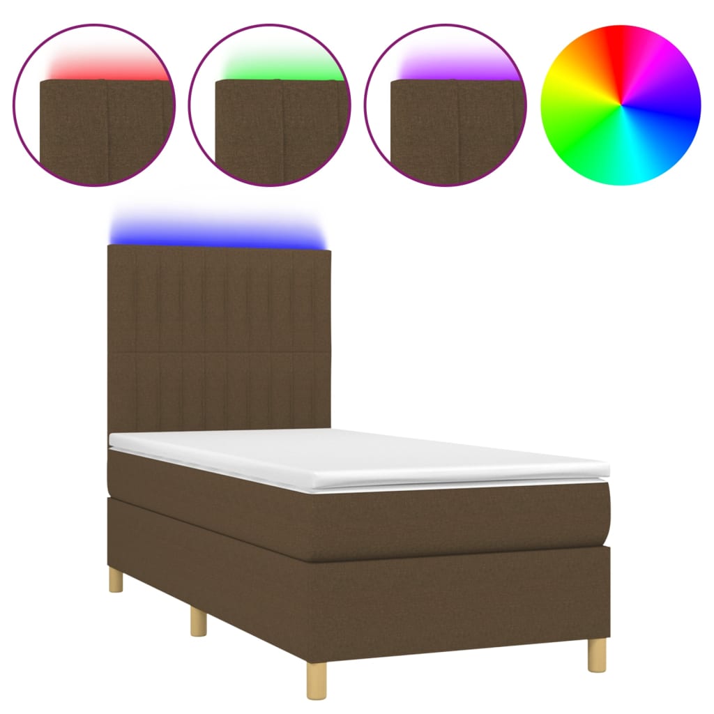 Boxspring met matras en LED stof donkerbruin 80x200 cm is nu te koop bij PeponiXL, paradijselijk wonen!