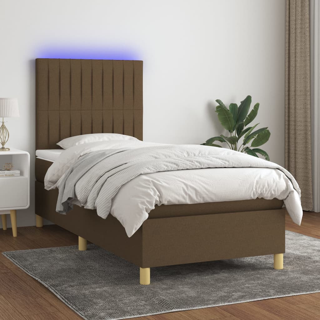 Boxspring met matras en LED stof donkerbruin 80x200 cm is nu te koop bij PeponiXL, paradijselijk wonen!