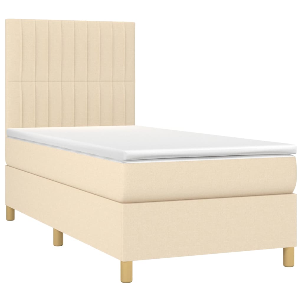 Boxspring met matras en LED stof crèmekleurig 90x190 cm is nu te koop bij PeponiXL, paradijselijk wonen!