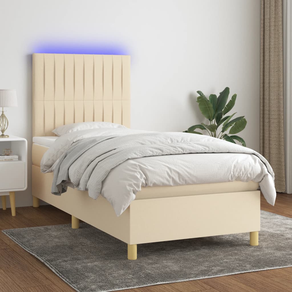 Boxspring met matras en LED stof crèmekleurig 90x190 cm is nu te koop bij PeponiXL, paradijselijk wonen!