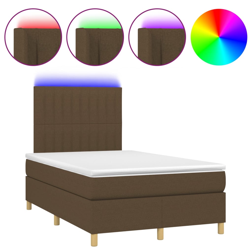 Boxspring met matras en LED stof donkerbruin 120x200 cm is nu te koop bij PeponiXL, paradijselijk wonen!