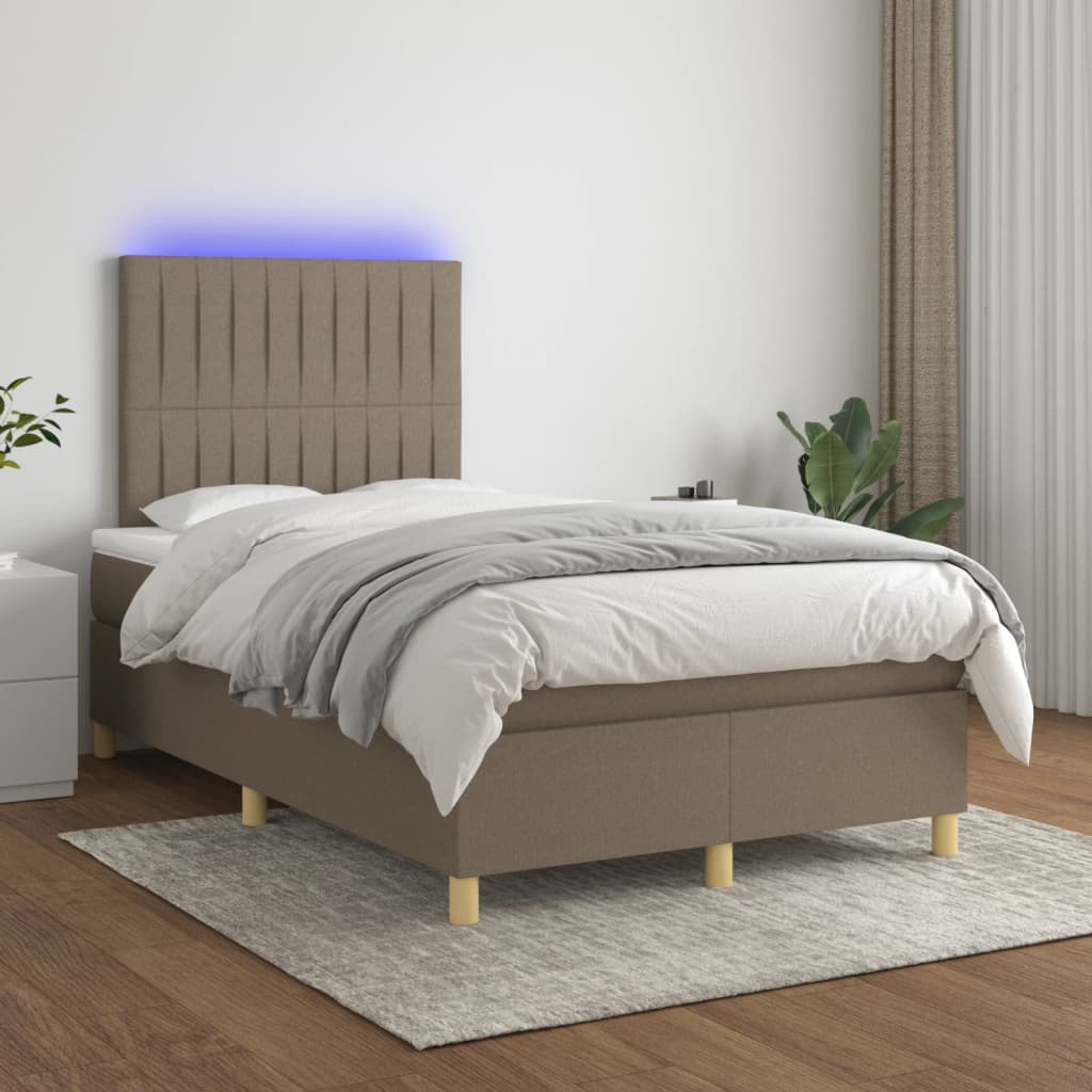 Boxspring met matras en LED stof taupe 120x200 cm is nu te koop bij PeponiXL, paradijselijk wonen!