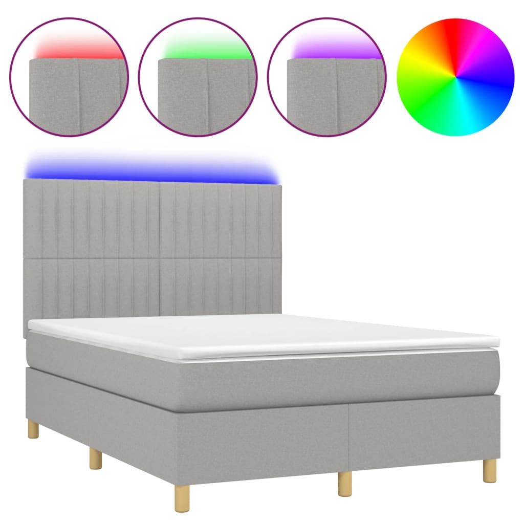 Boxspring met matras en LED stof lichtgrijs 140x190 cm is nu te koop bij PeponiXL, paradijselijk wonen!