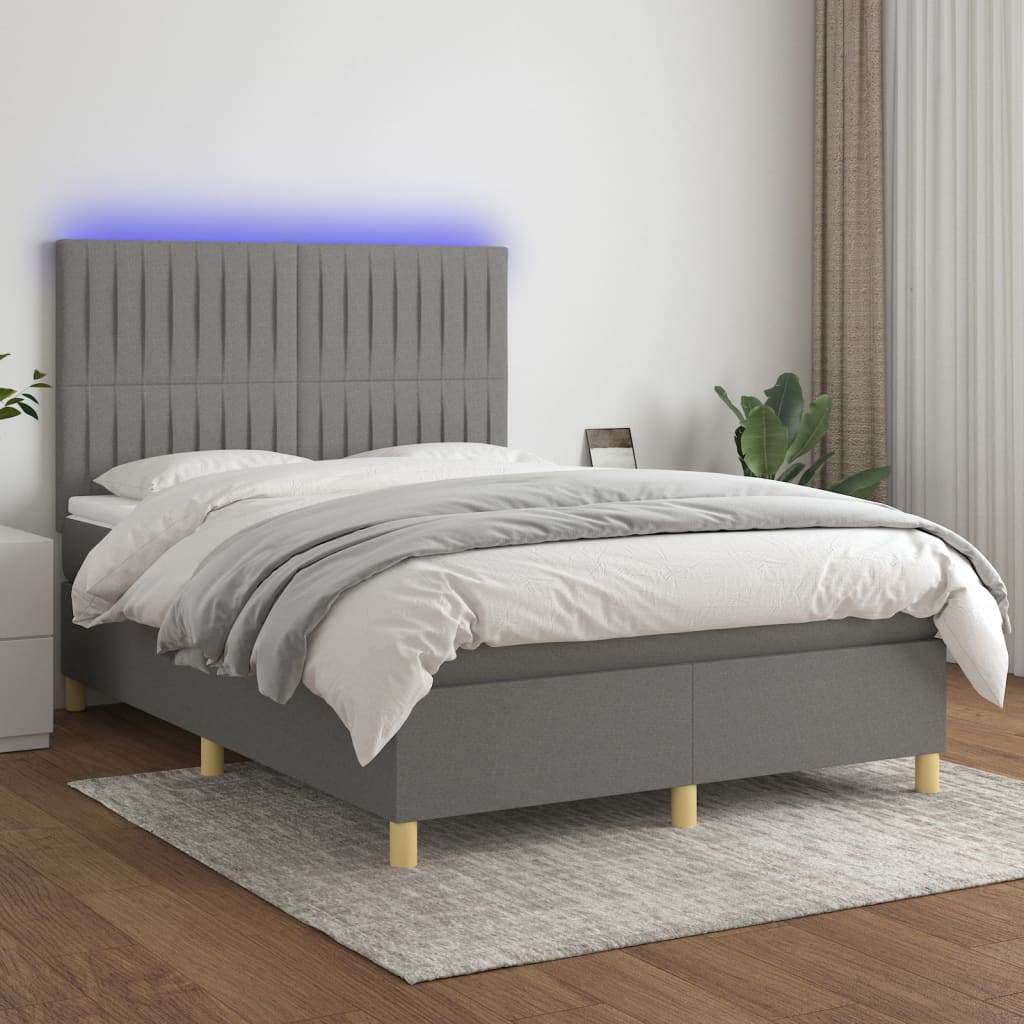 Boxspring met matras en LED stof donkergrijs 140x190 cm is nu te koop bij PeponiXL, paradijselijk wonen!