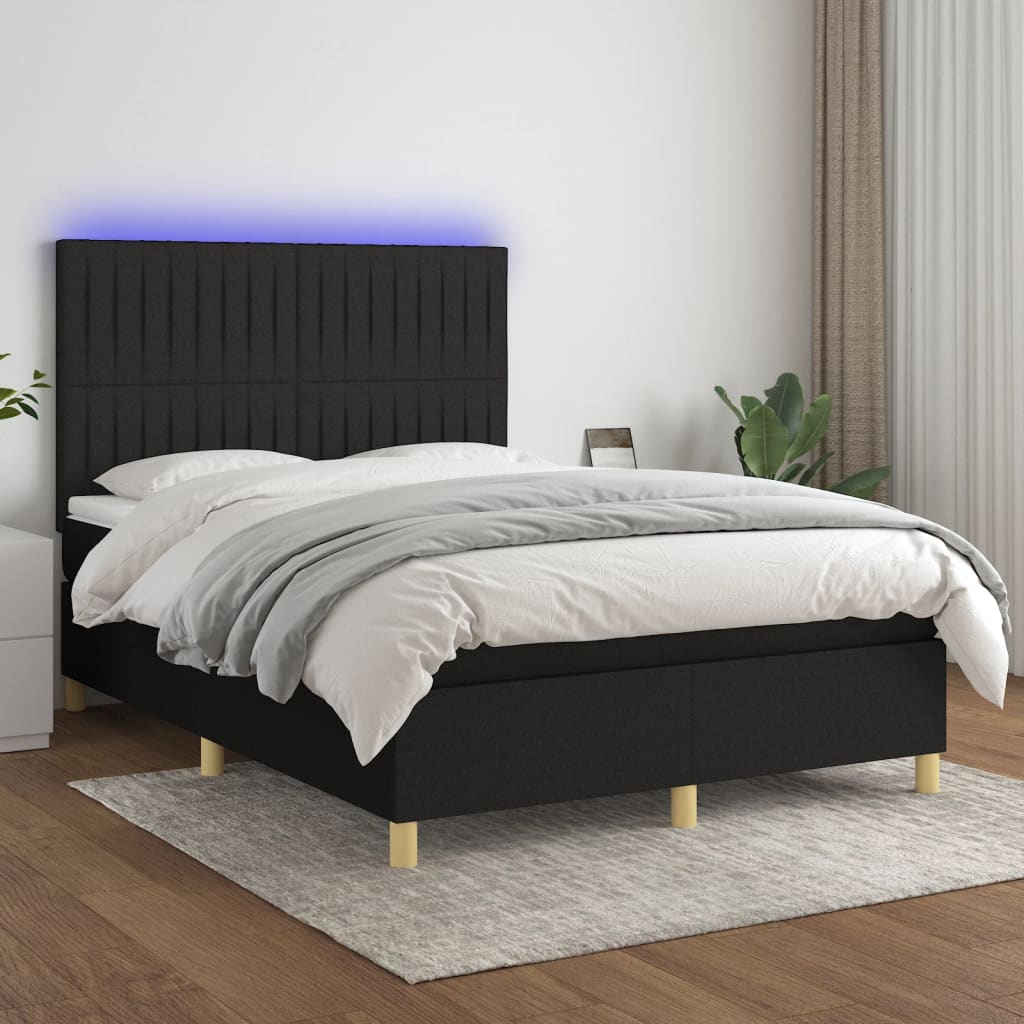 Boxspring met matras en LED stof zwart 140x190 cm is nu te koop bij PeponiXL, paradijselijk wonen!