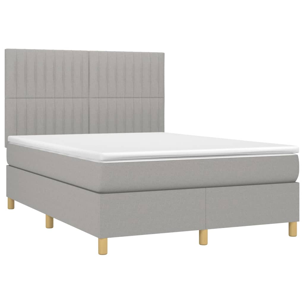 Boxspring met matras en LED stof lichtgrijs 140x200 cm is nu te koop bij PeponiXL, paradijselijk wonen!