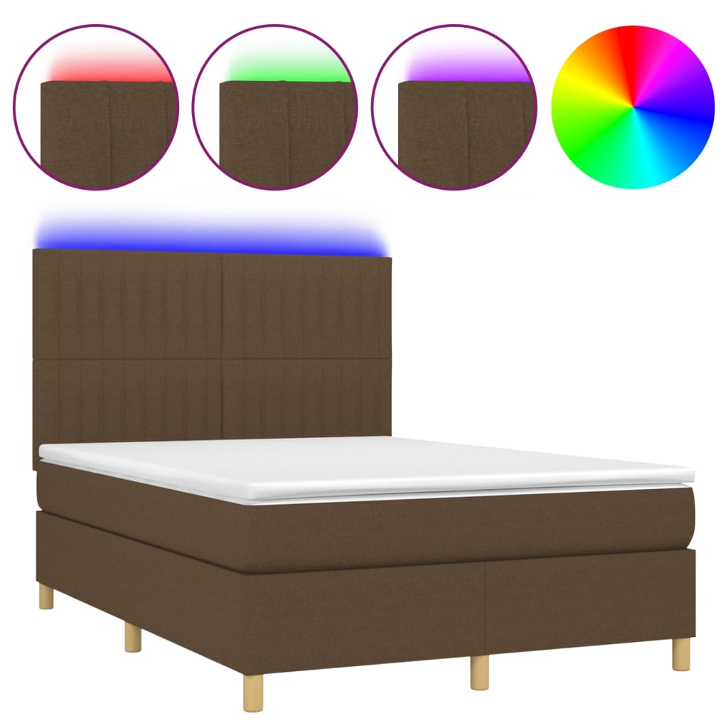 Boxspring met matras en LED stof donkerbruin 140x200 cm is nu te koop bij PeponiXL, paradijselijk wonen!