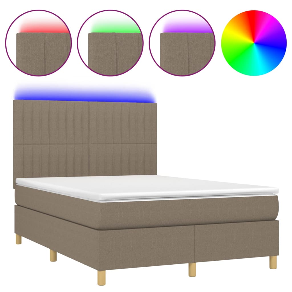 Boxspring met matras en LED stof taupe 140x200 cm is nu te koop bij PeponiXL, paradijselijk wonen!