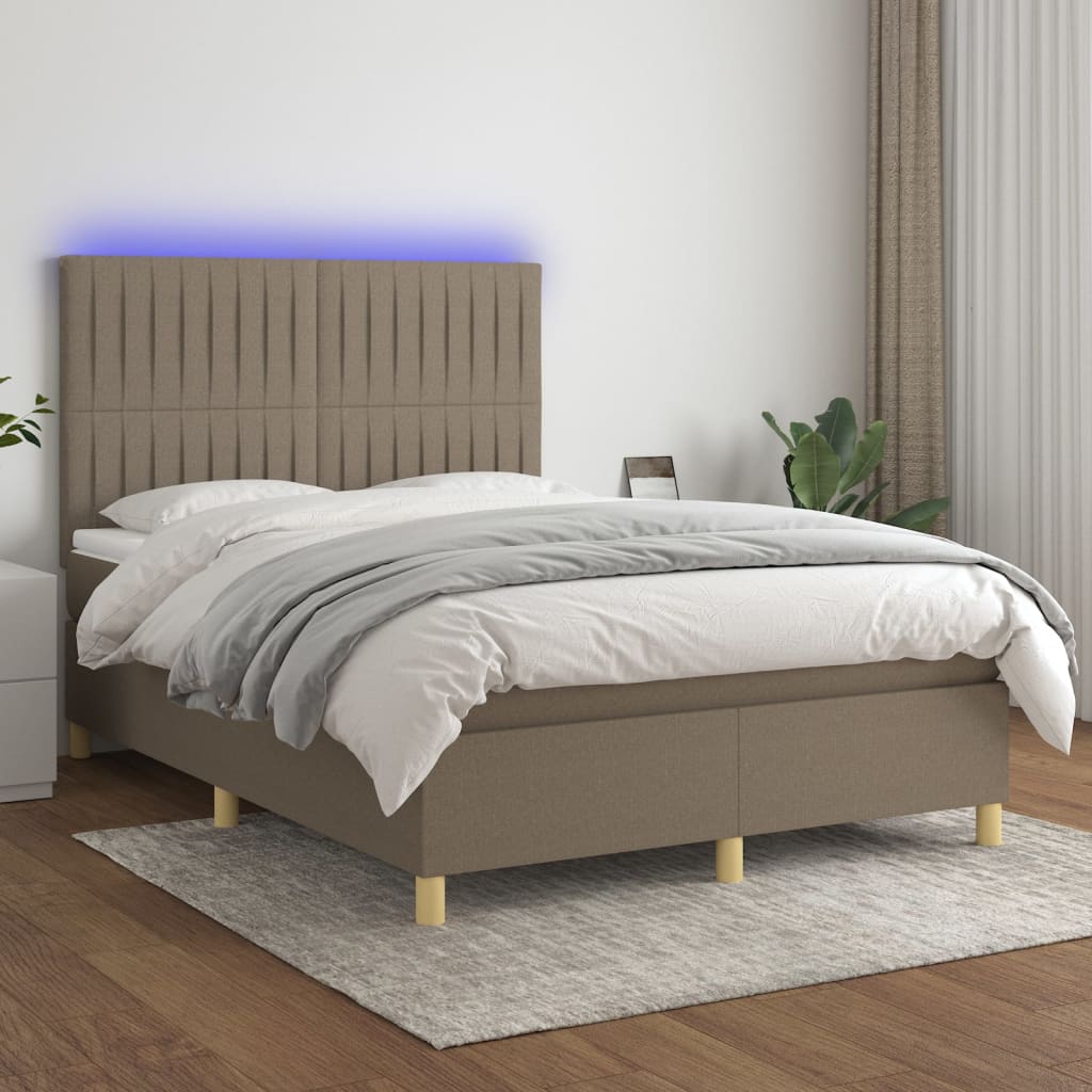 Boxspring met matras en LED stof taupe 140x200 cm is nu te koop bij PeponiXL, paradijselijk wonen!