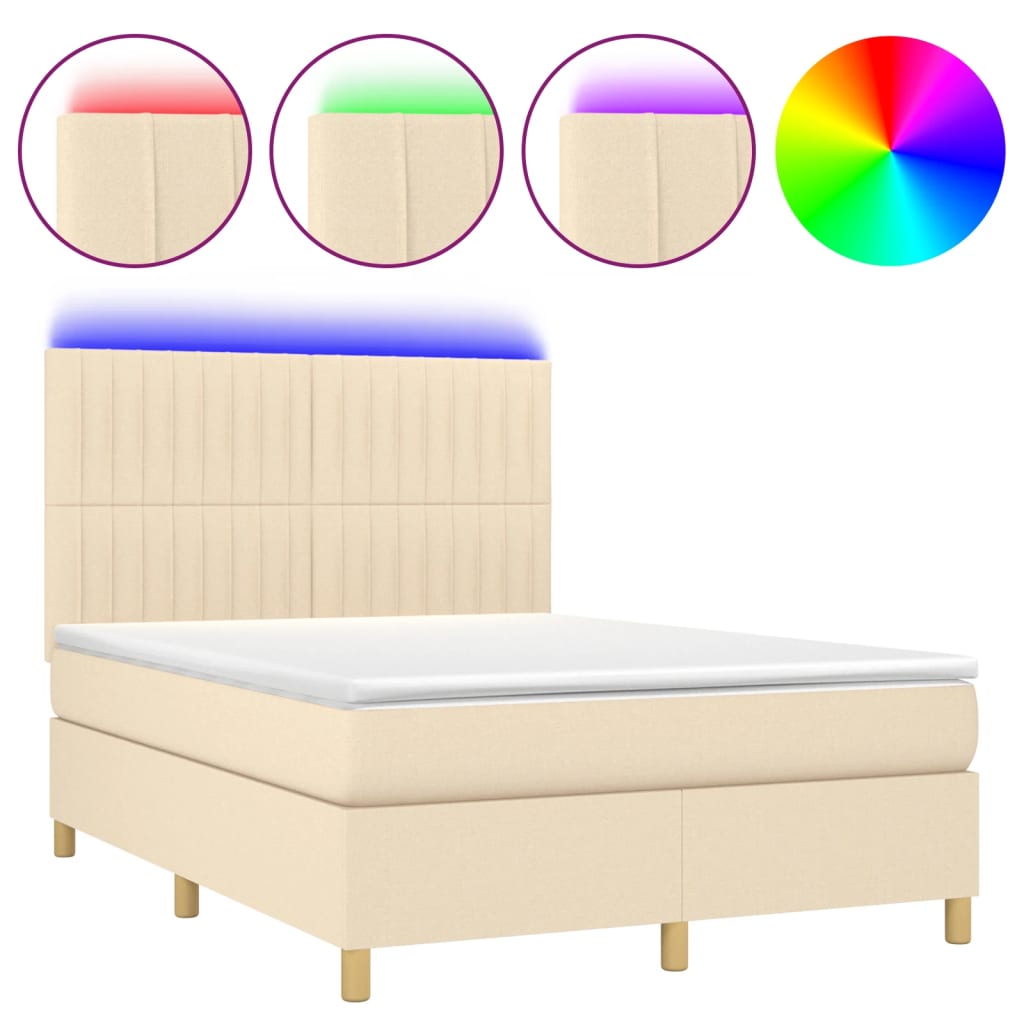 Boxspring met matras en LED stof crèmekleurig 140x200 cm is nu te koop bij PeponiXL, paradijselijk wonen!