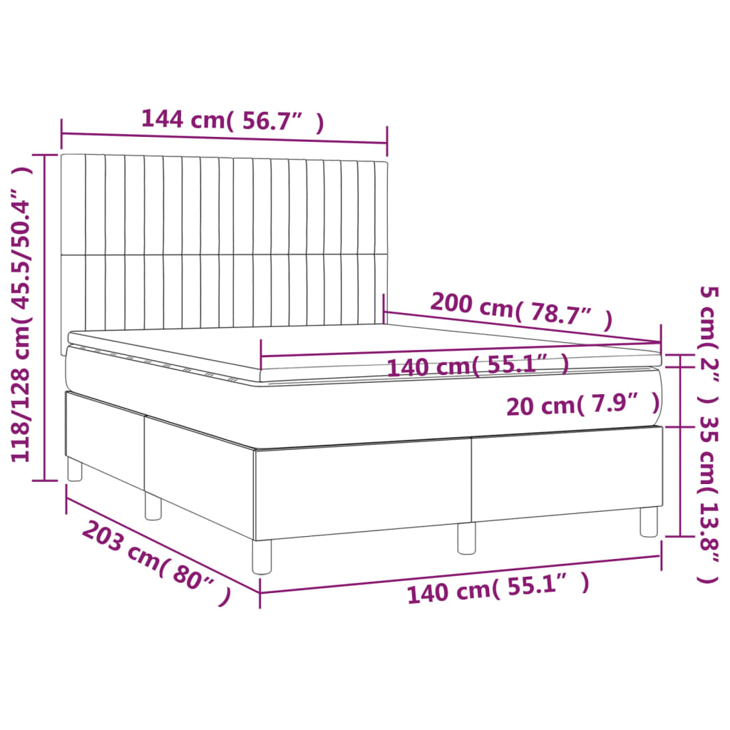 Boxspring met matras en LED stof crèmekleurig 140x200 cm is nu te koop bij PeponiXL, paradijselijk wonen!