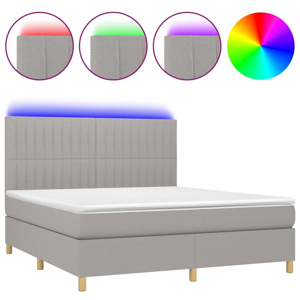 Boxspring met matras en LED stof lichtgrijs 160x200 cm is nu te koop bij PeponiXL, paradijselijk wonen!