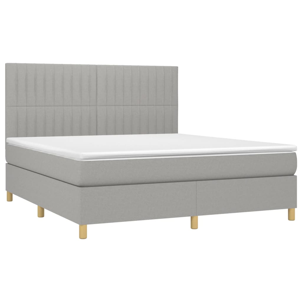 Boxspring met matras en LED stof lichtgrijs 160x200 cm is nu te koop bij PeponiXL, paradijselijk wonen!