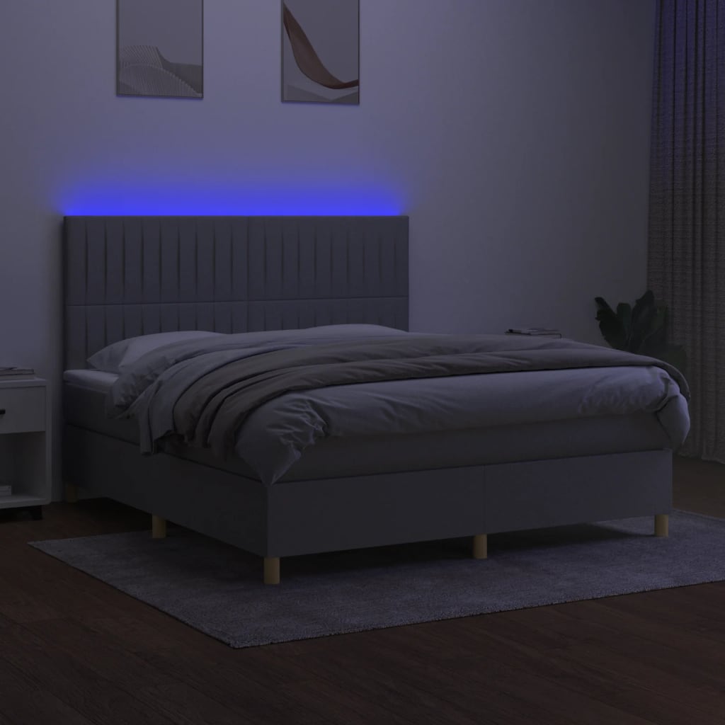 Boxspring met matras en LED stof lichtgrijs 160x200 cm is nu te koop bij PeponiXL, paradijselijk wonen!