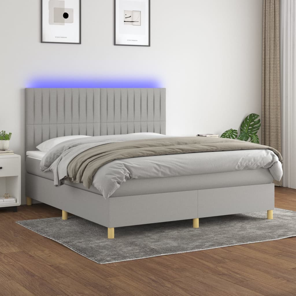 Boxspring met matras en LED stof lichtgrijs 160x200 cm is nu te koop bij PeponiXL, paradijselijk wonen!