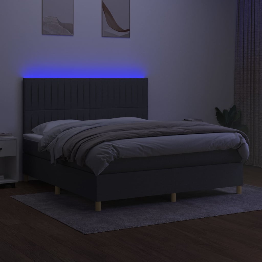 Boxspring met matras en LED stof donkergrijs 160x200 cm is nu te koop bij PeponiXL, paradijselijk wonen!