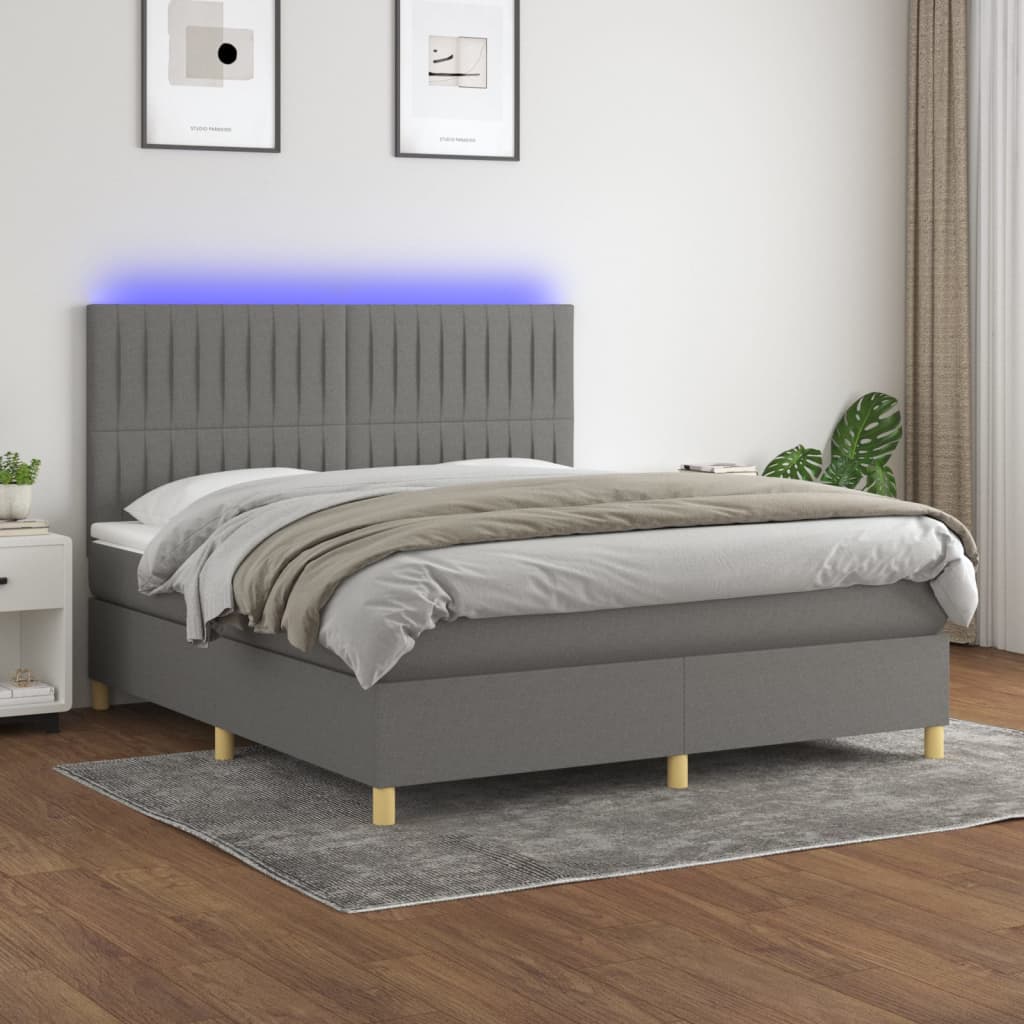 Boxspring met matras en LED stof donkergrijs 160x200 cm is nu te koop bij PeponiXL, paradijselijk wonen!