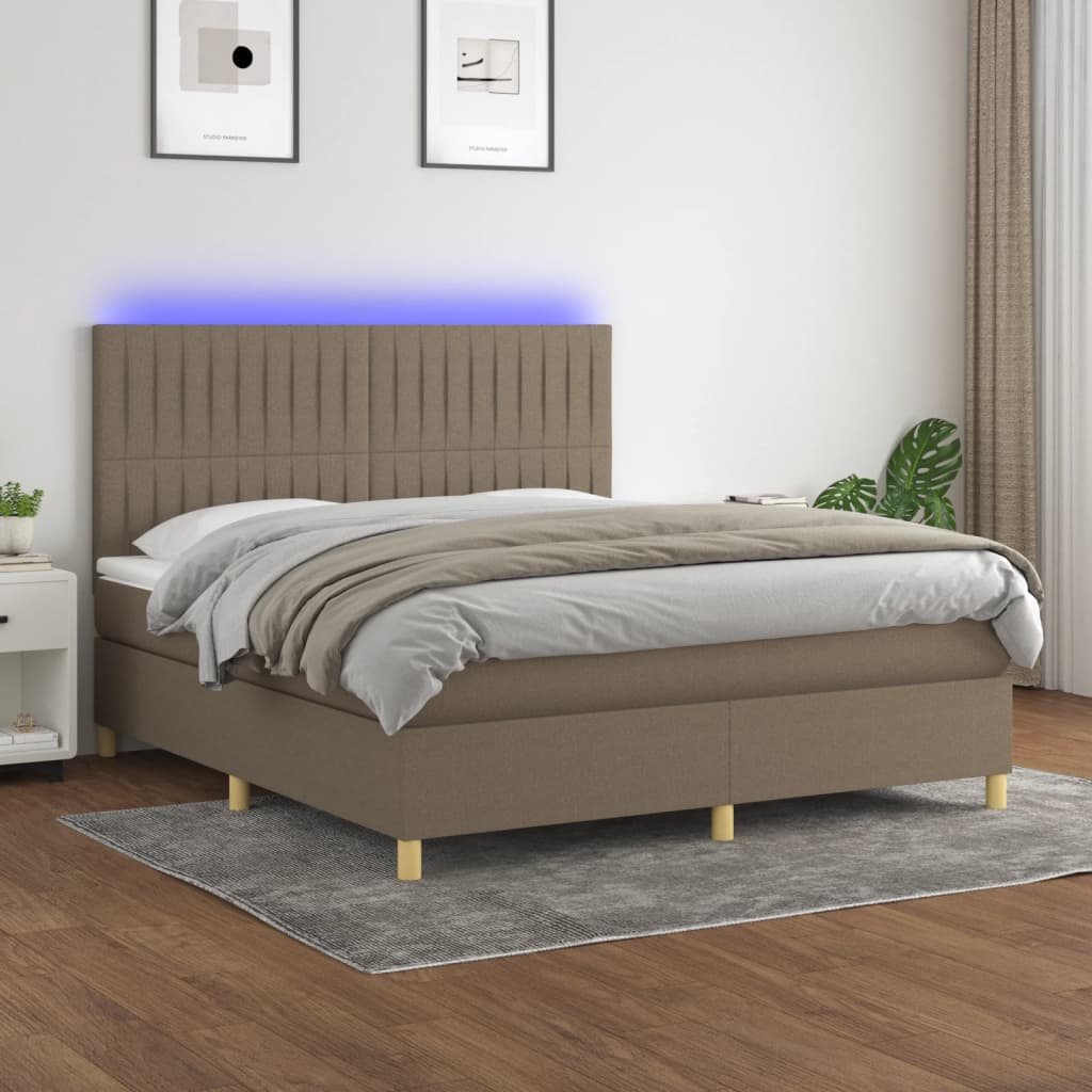 Boxspring met matras en LED stof taupe 160x200 cm is nu te koop bij PeponiXL, paradijselijk wonen!
