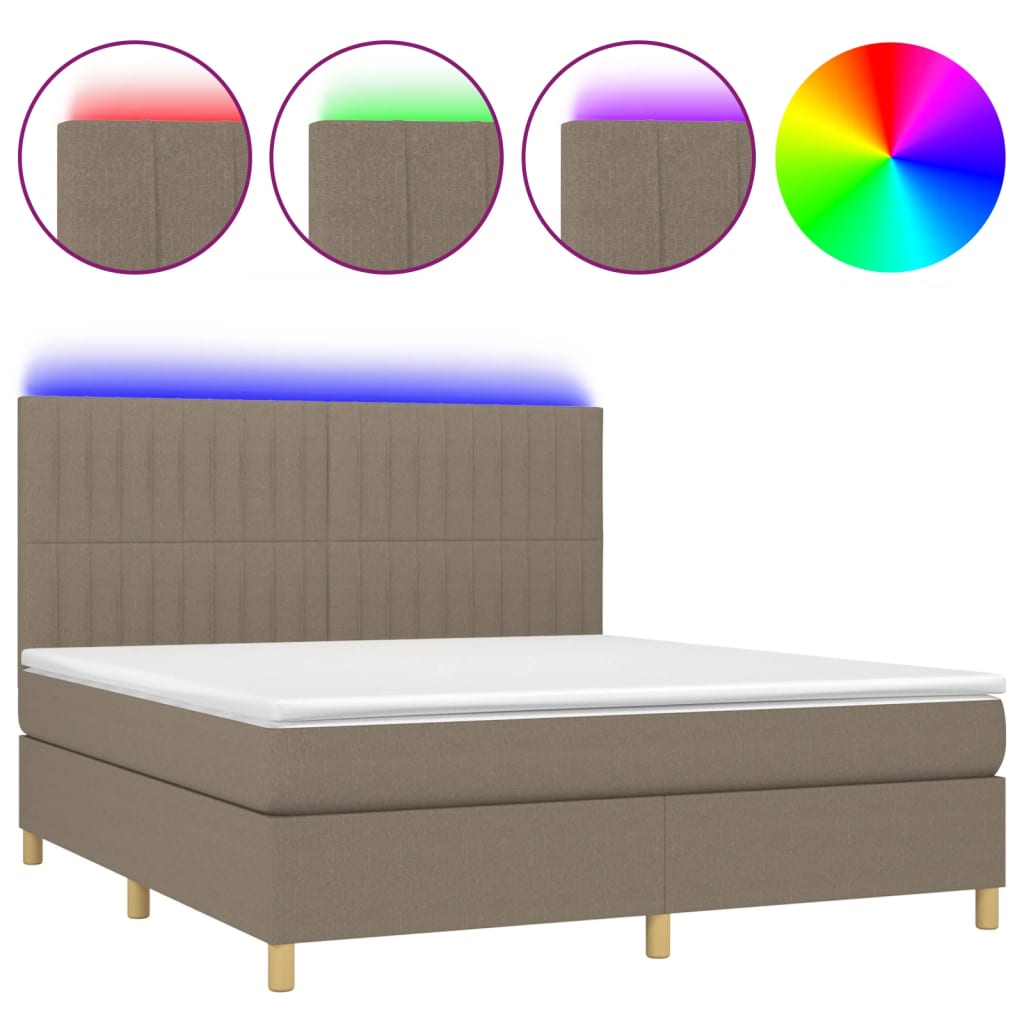 Boxspring met matras en LED stof taupe 180x200 cm is nu te koop bij PeponiXL, paradijselijk wonen!