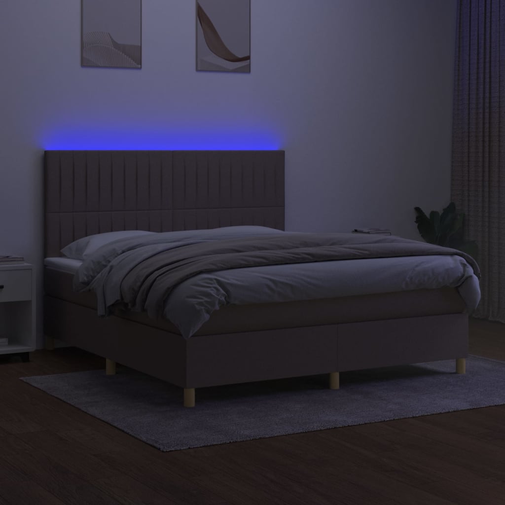 Boxspring met matras en LED stof taupe 180x200 cm is nu te koop bij PeponiXL, paradijselijk wonen!