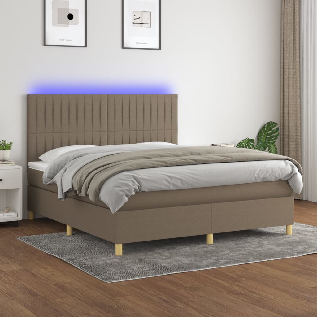 Boxspring met matras en LED stof taupe 180x200 cm is nu te koop bij PeponiXL, paradijselijk wonen!