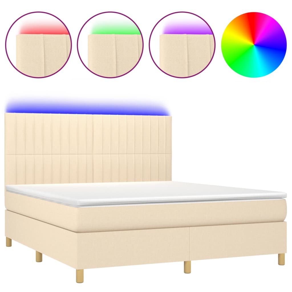 Boxspring met matras en LED stof crèmekleurig 180x200 cm is nu te koop bij PeponiXL, paradijselijk wonen!