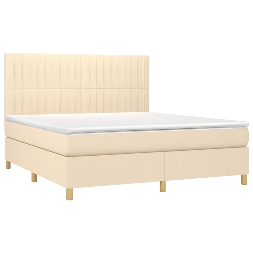 Boxspring met matras en LED stof crèmekleurig 180x200 cm is nu te koop bij PeponiXL, paradijselijk wonen!