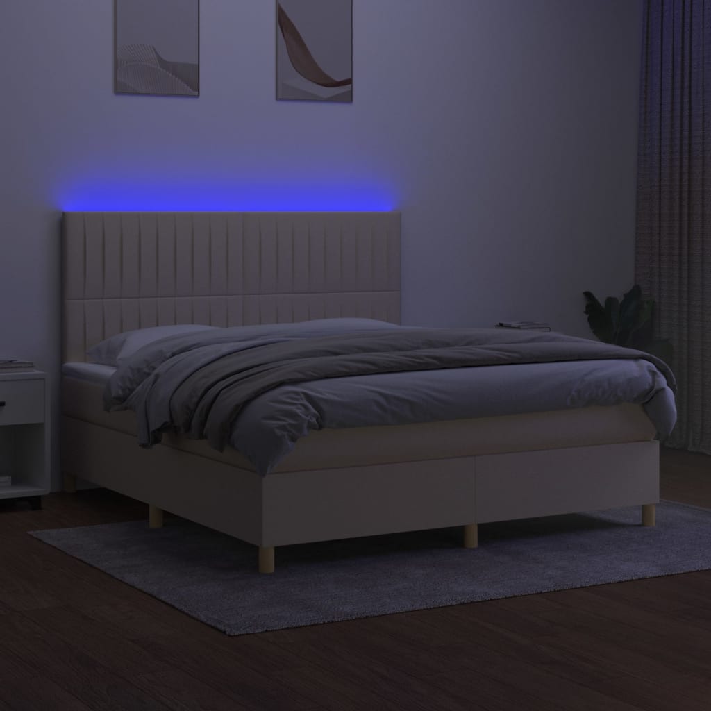Boxspring met matras en LED stof crèmekleurig 180x200 cm is nu te koop bij PeponiXL, paradijselijk wonen!