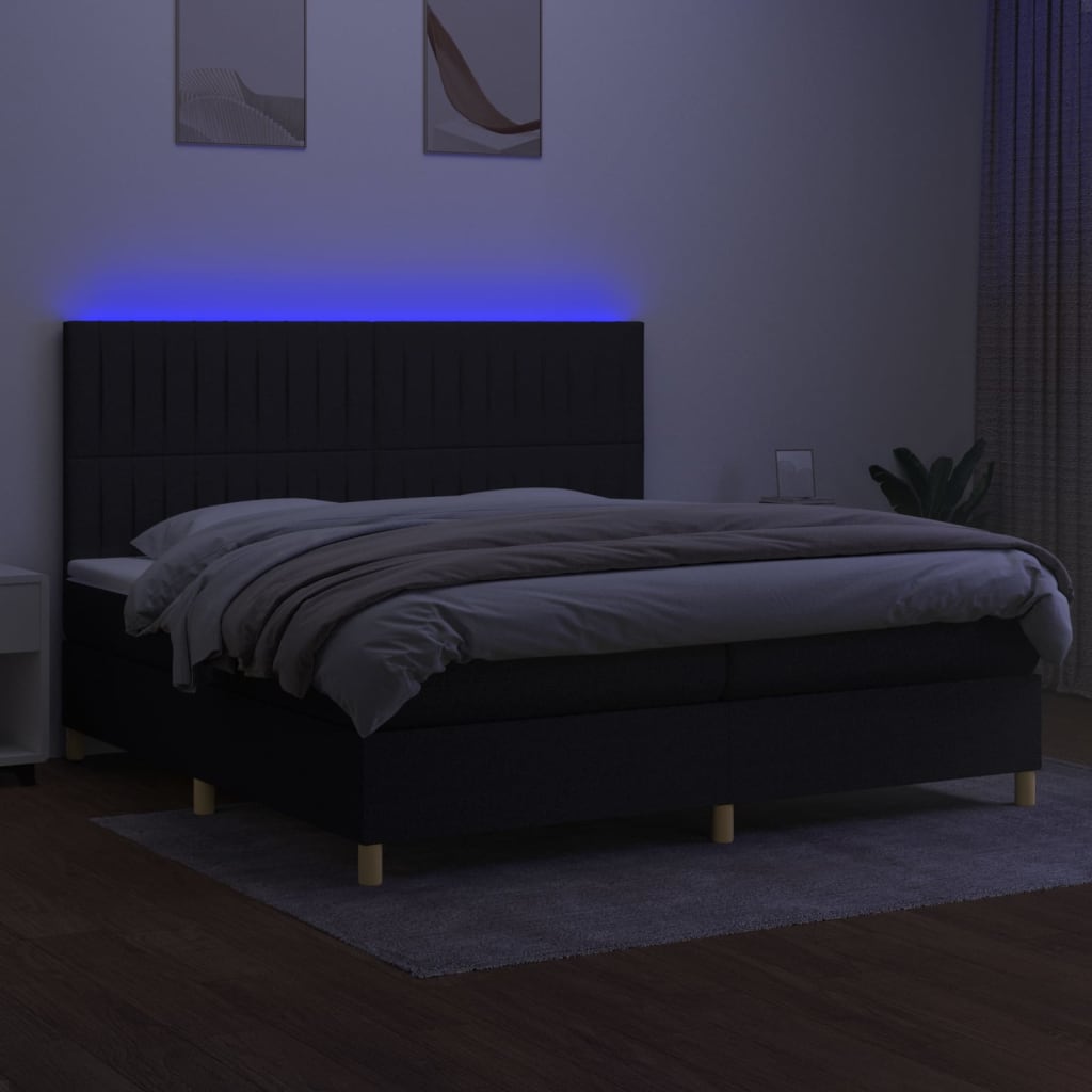 Boxspring met matras en LED stof zwart 200x200 cm is nu te koop bij PeponiXL, paradijselijk wonen!
