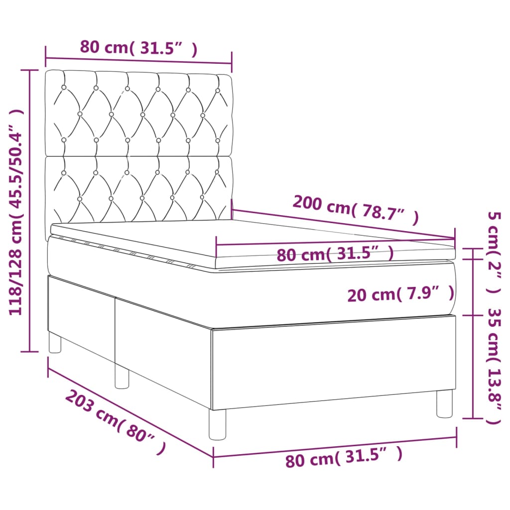 Boxspring met matras en LED stof donkerbruin 80x200 cm is nu te koop bij PeponiXL, paradijselijk wonen!