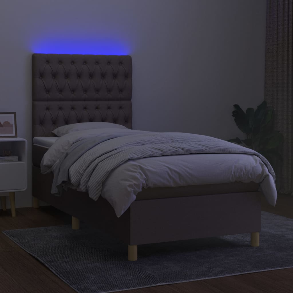 Boxspring met matras en LED stof taupe 80x200 cm is nu te koop bij PeponiXL, paradijselijk wonen!