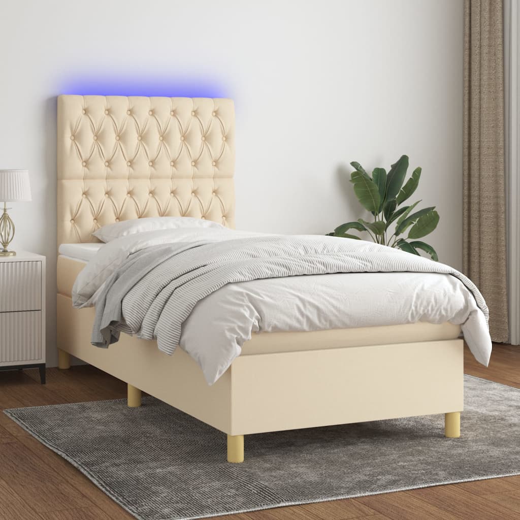 Boxspring met matras en LED stof crèmekleurig 80x200 cm is nu te koop bij PeponiXL, paradijselijk wonen!