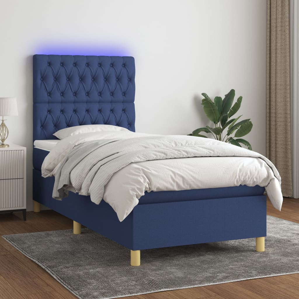 Boxspring met matras en LED stof blauw 80x200 cm is nu te koop bij PeponiXL, paradijselijk wonen!