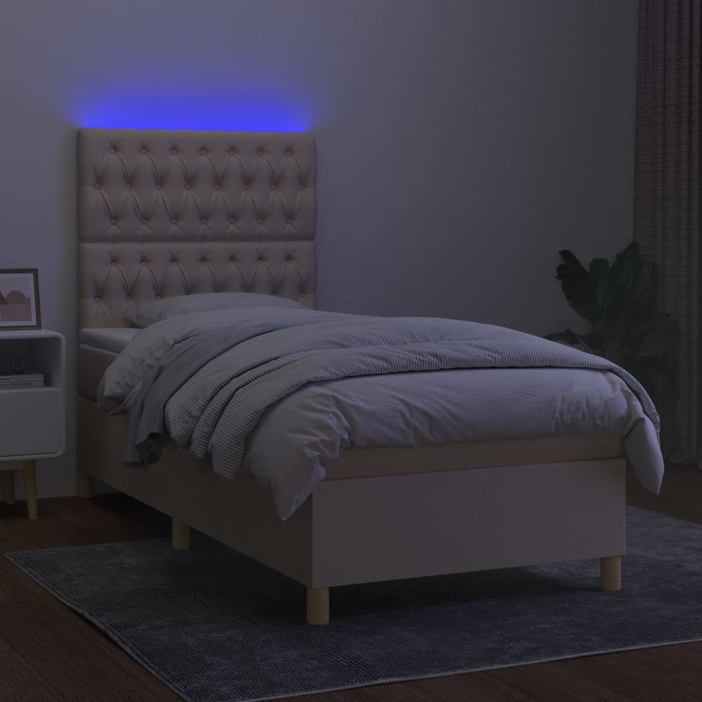 Boxspring met matras en LED stof crèmekleurig 90x190 cm is nu te koop bij PeponiXL, paradijselijk wonen!