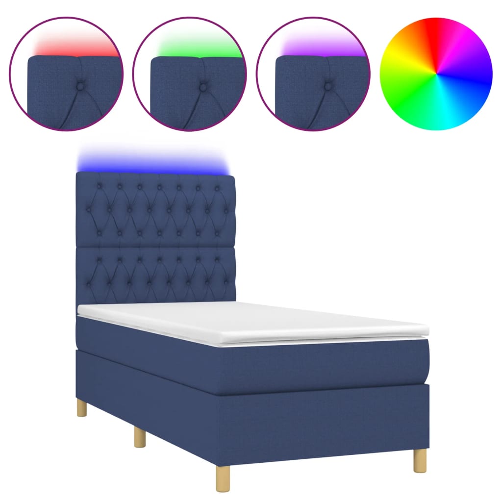 Boxspring met matras en LED stof blauw 90x190 cm is nu te koop bij PeponiXL, paradijselijk wonen!