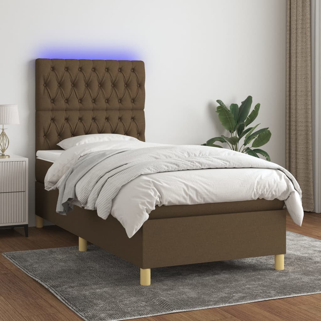 Boxspring met matras en LED stof donkerbruin 80x200 cm is nu te koop bij PeponiXL, paradijselijk wonen!