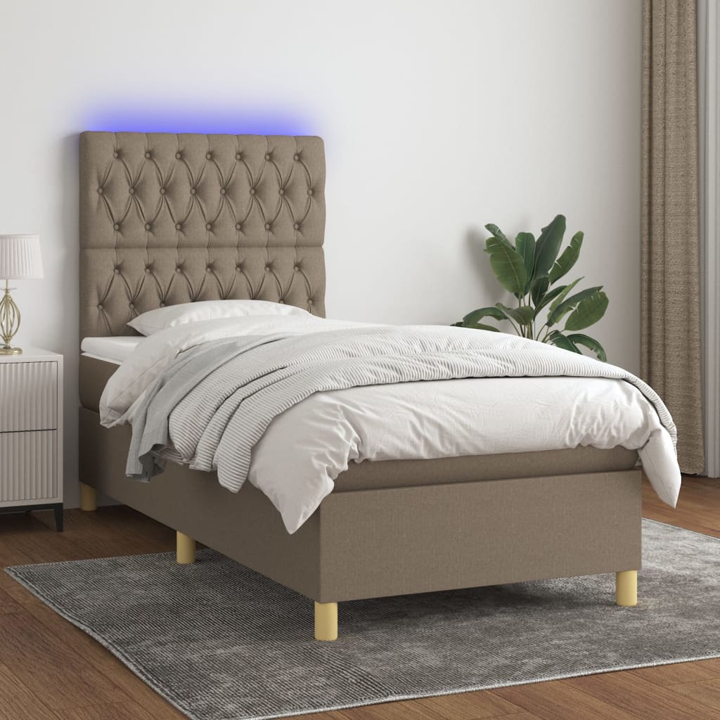 Boxspring met matras en LED stof taupe 80x200 cm is nu te koop bij PeponiXL, paradijselijk wonen!