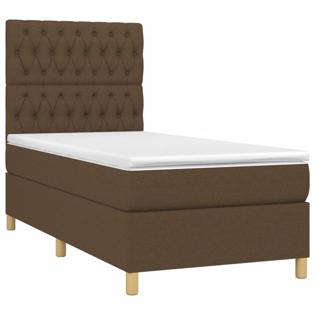 Boxspring met matras en LED stof donkerbruin 100x200 cm is nu te koop bij PeponiXL, paradijselijk wonen!
