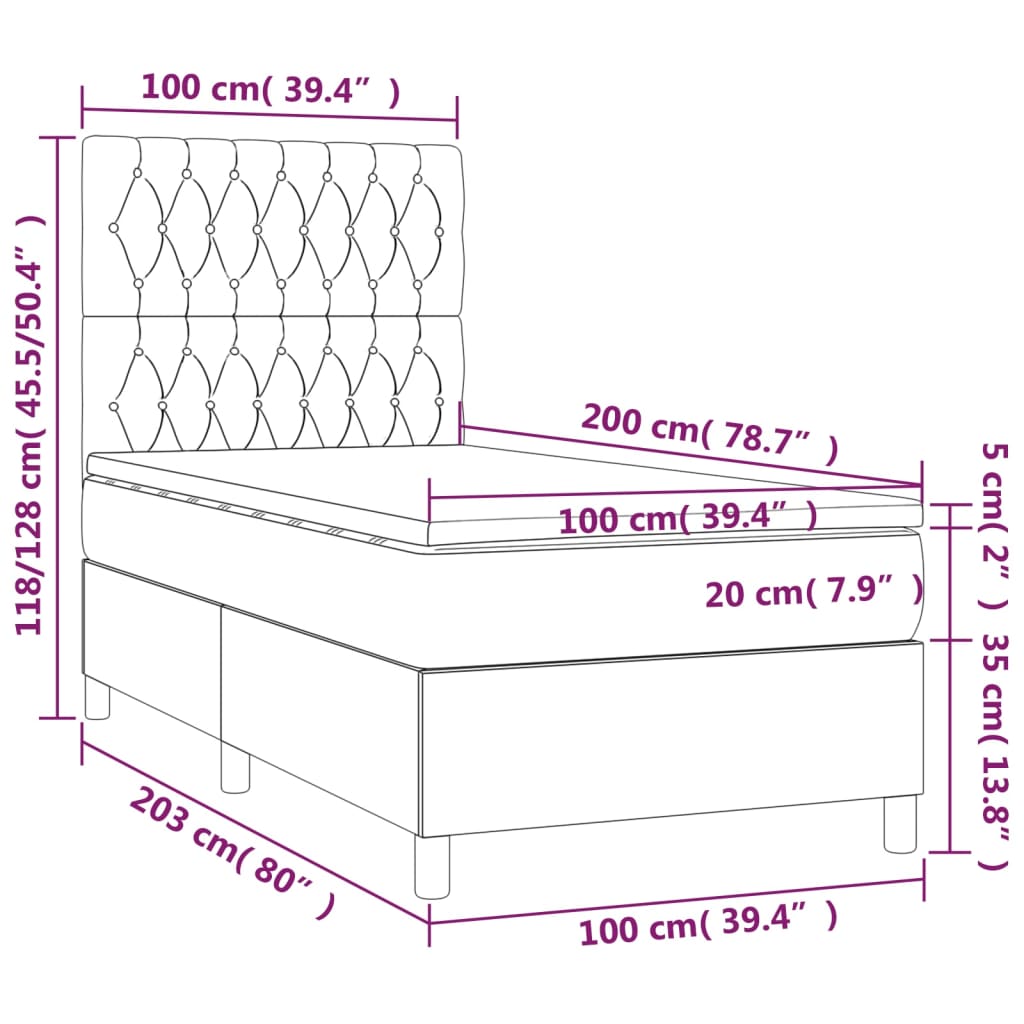 Boxspring met matras en LED stof donkerbruin 100x200 cm is nu te koop bij PeponiXL, paradijselijk wonen!