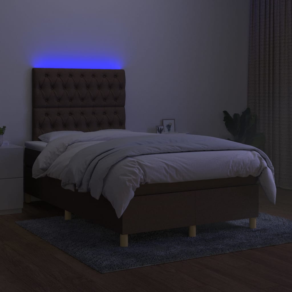 Boxspring met matras en LED stof donkerbruin 120x200 cm is nu te koop bij PeponiXL, paradijselijk wonen!