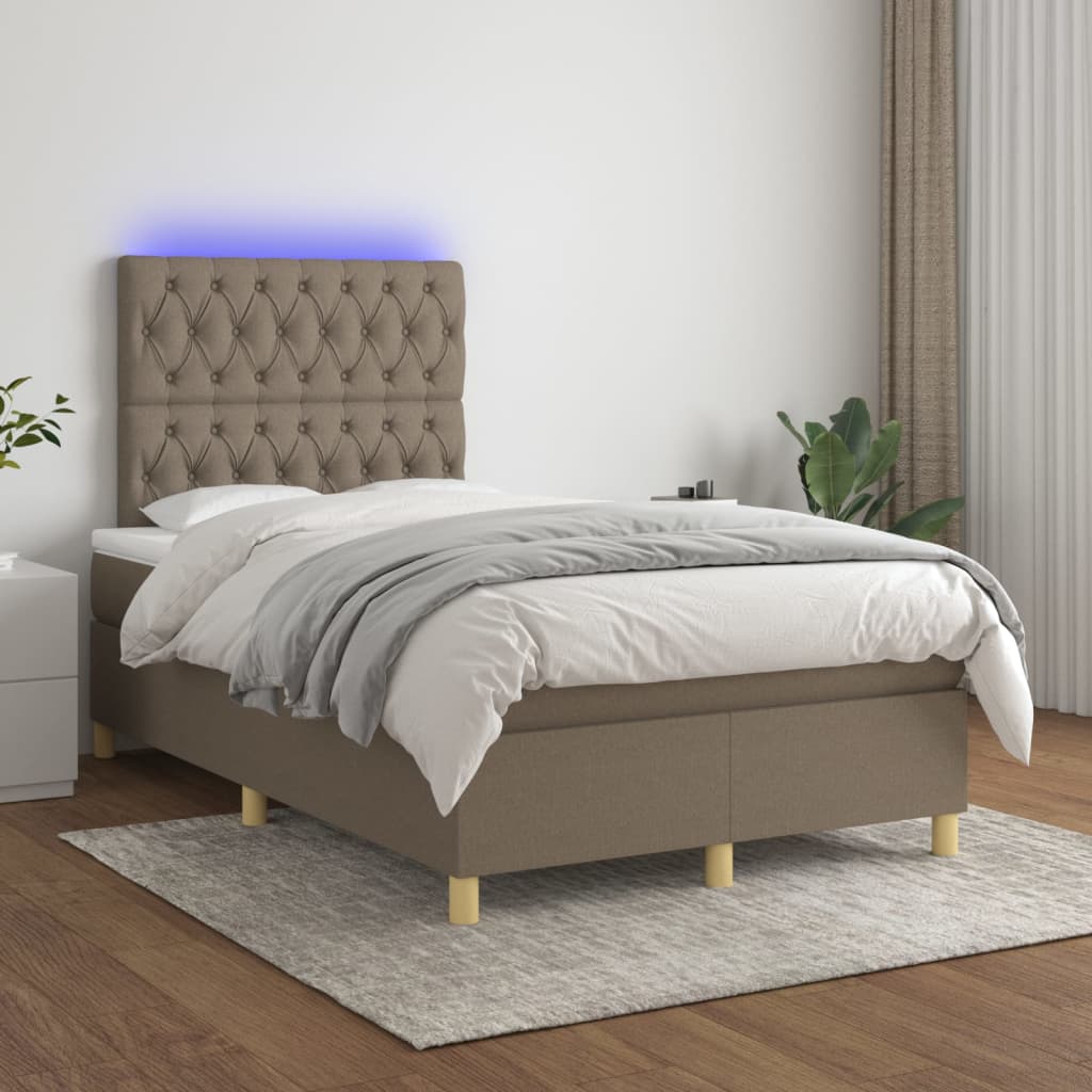 Boxspring met matras en LED stof taupe 120x200 cm is nu te koop bij PeponiXL, paradijselijk wonen!