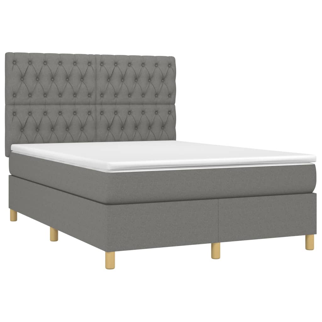 Boxspring met matras en LED stof donkergrijs 140x190 cm is nu te koop bij PeponiXL, paradijselijk wonen!