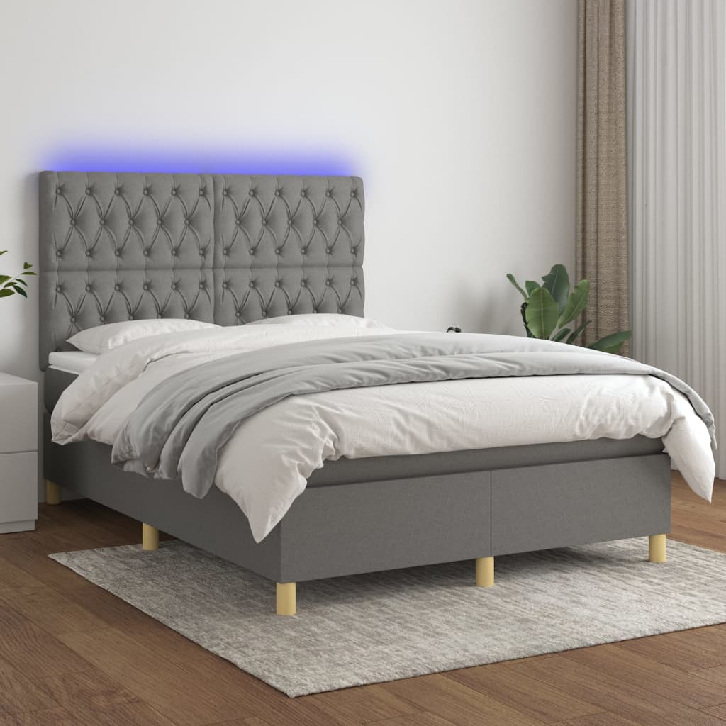 Boxspring met matras en LED stof donkergrijs 140x190 cm is nu te koop bij PeponiXL, paradijselijk wonen!