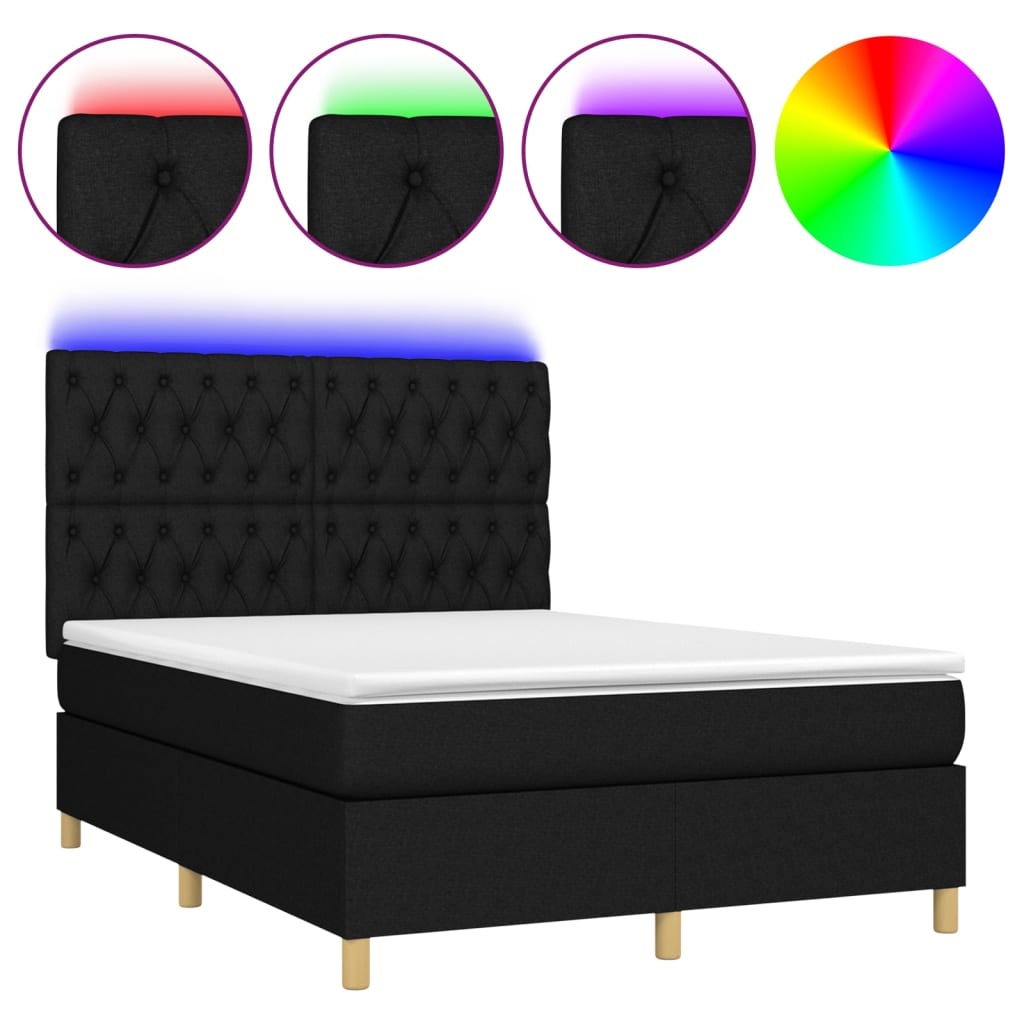 Boxspring met matras en LED stof zwart 140x190 cm is nu te koop bij PeponiXL, paradijselijk wonen!